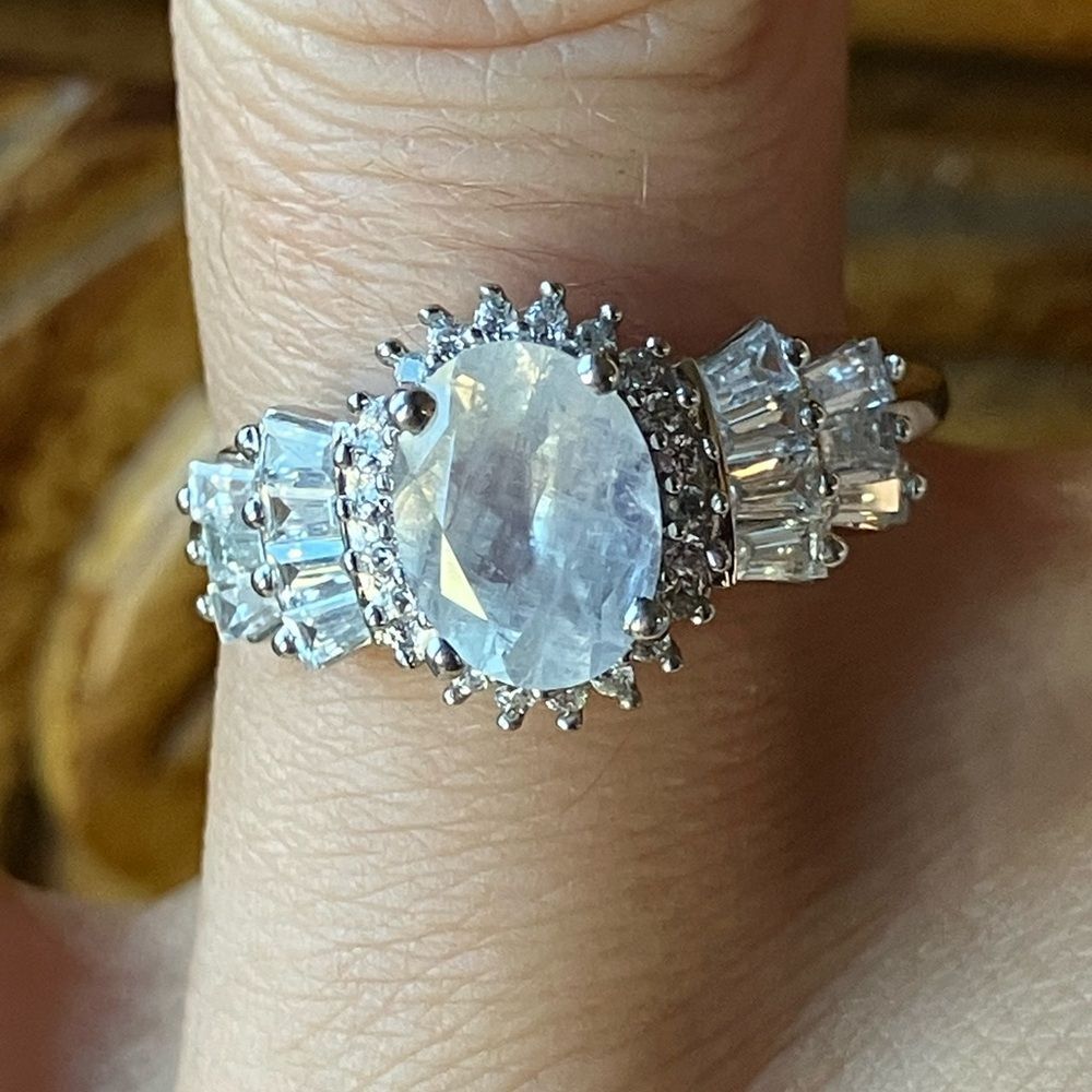 Natural Rainbow Moonstone Sterling Silver Ring Size 7